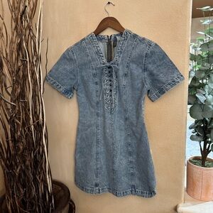 H & M Divided Lace-Up Light Wash Denim Mini Dress